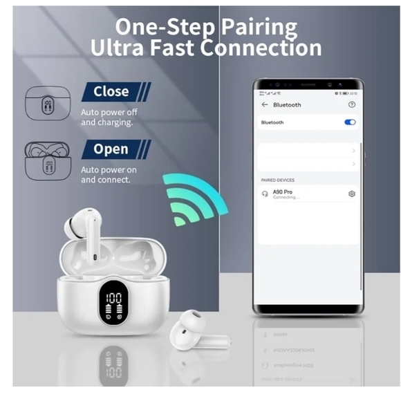New A3 Pro Wireless Earbuds – Bluetooth 5.4, Noise Canceling & LED Dis  - White - Picture 8 of 12